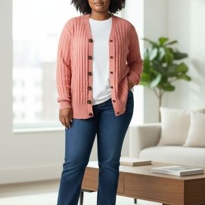 Heather B Coral  Button-Up Sweater